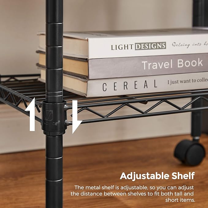 SONGMICS 3 Tier Wide Printer Stand with Wheels, Rolling Printer Table Cart with Metal Storage Shelf, for Home and Office, 16.1 x 12.2 x 15 Inches, Black ULGR301B01