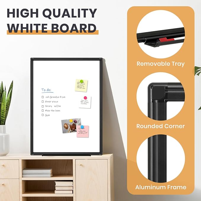 Double Sided Magnetic White Board，36"x24" Dry Erase Whiteboard for Wall with Black Aluminum Frame Presentation Board for School, Office and Home