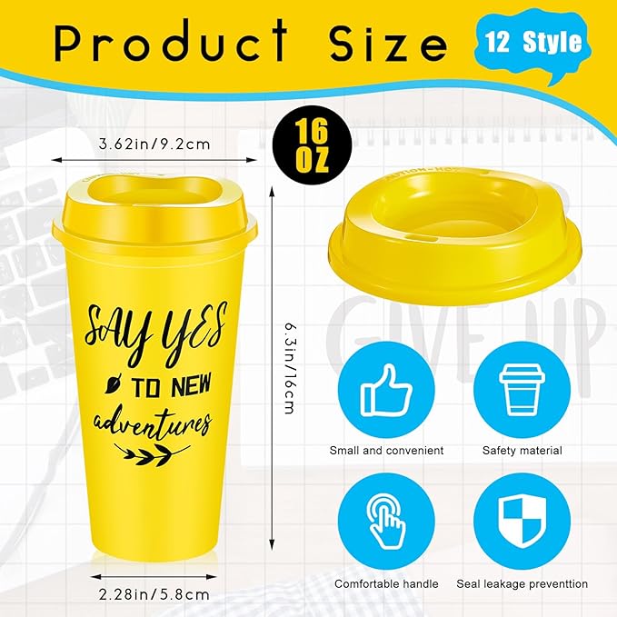 48 Pcs Inspirational Gifts for Employee Coworkers Staff Teammate, 16oz Reusable Plastic Coffee Cups with Positive Sayings, Bundle Gifts for Woman Man Coworker (Bright Color,Inspirational)
