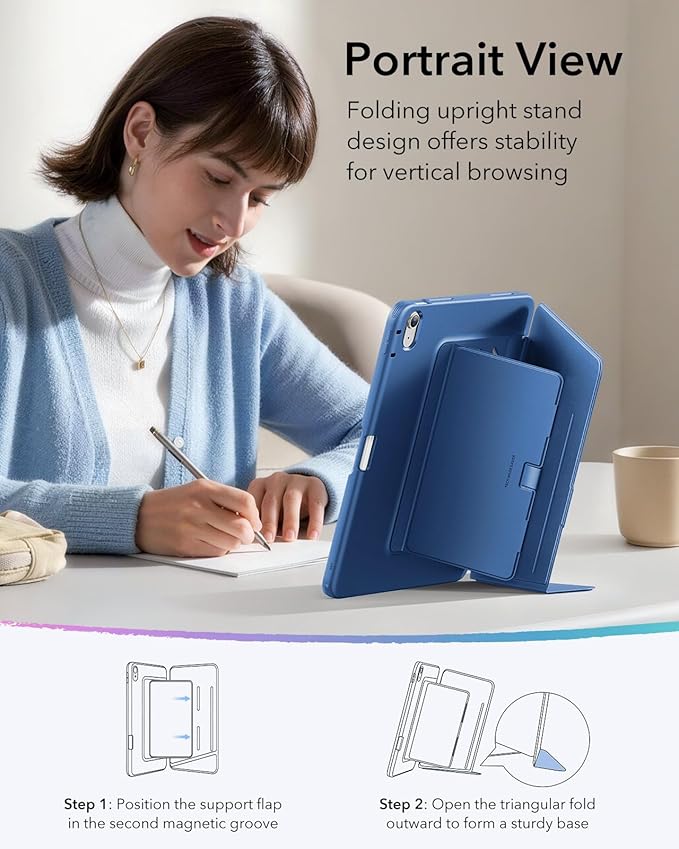 ESR for iPad Air 13 Inch Case M4/M3/M2 (2026/2025/2024), Vertical Stand Cover, Multi Stand Angles, Ultra-Stable Case with Pencil Holder, Flip Series, Blue