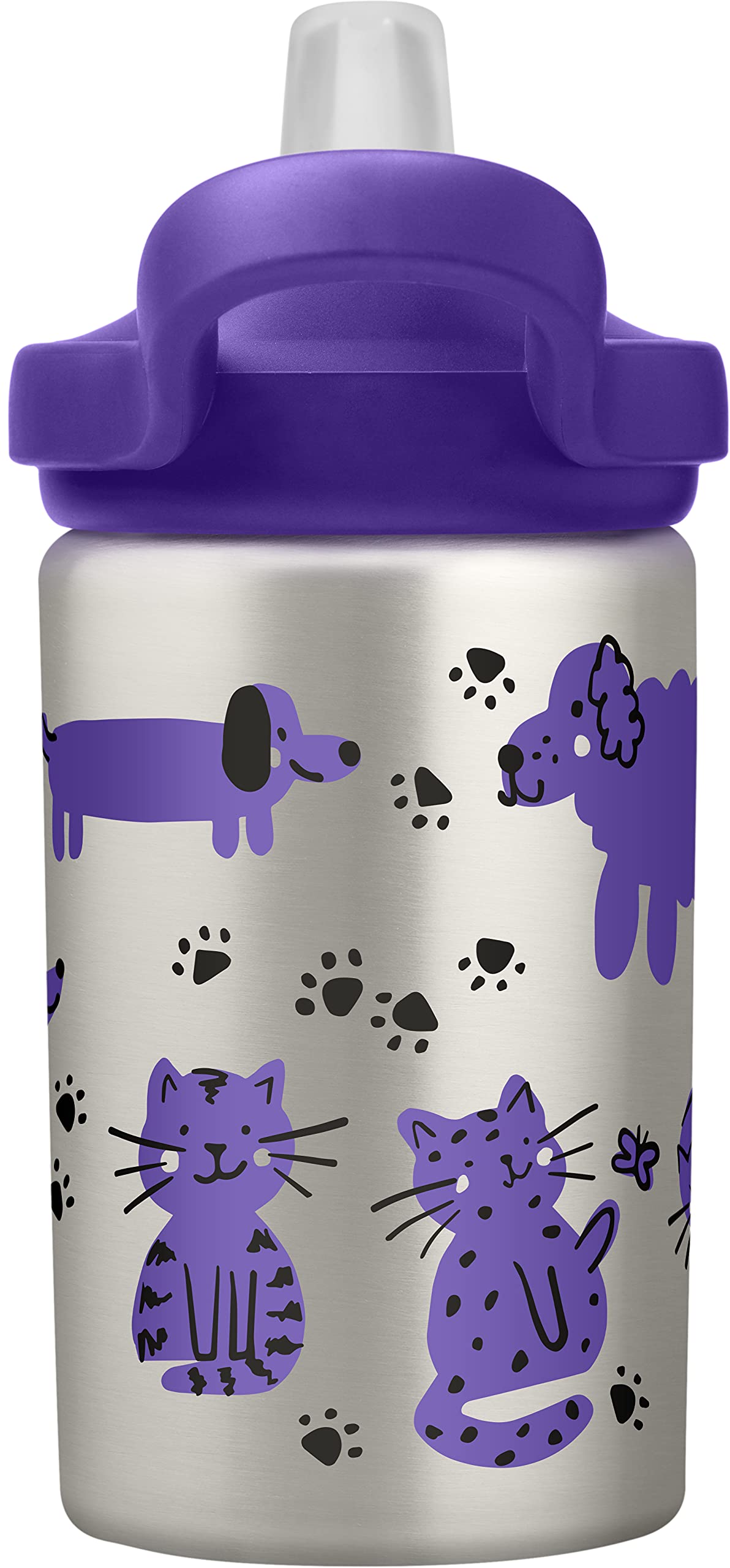 CamelBak Eddy+ Kids Bite Valve Straw Insulated Stainless Steel Water Bottle Cats & Dogs, 14oz