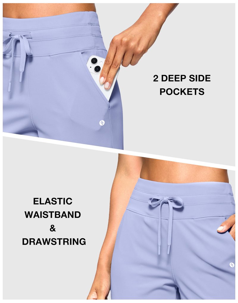 SANTINY Women's Bermuda Long Shorts with Pockets Drawstring High Waisted Athletic Knee Length Shorts for Women Walking Casual Workout (Lavender_L)