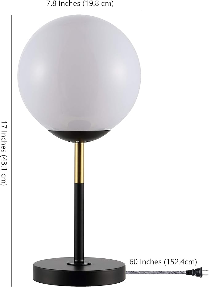 SAFAVIEH Lighting Collection Gemini Mid-Century Modern Black Globe 17-inch Bedroom Living Room Home Office Desk Nightstand Table Lamp (LED Bulb Included)