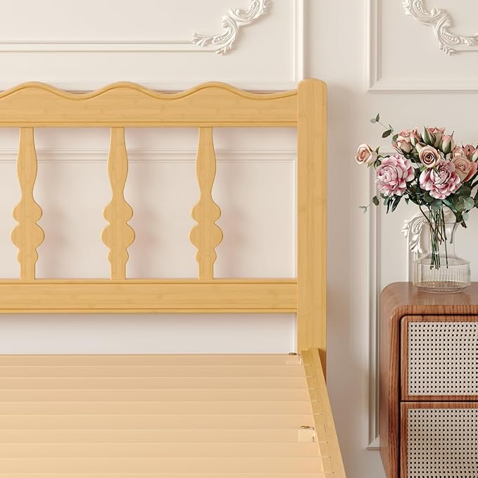 Bamboo Full Bed Frame with Headboard, 14 inch Solid Wood Platform Bed Frames Full Size with Metal Slats, No Box Spring Needed, Easy Assembly, Noise Free