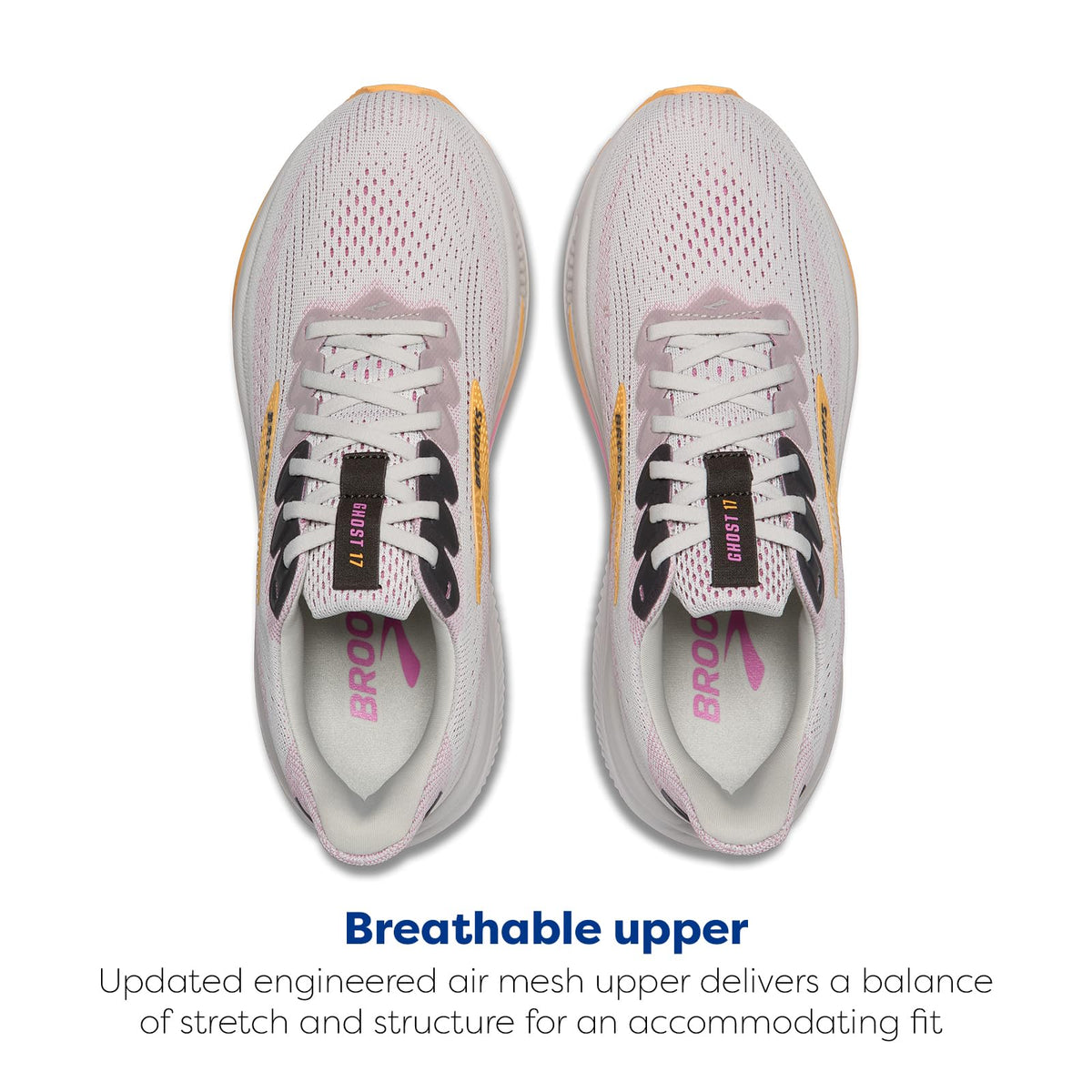 Brooks Women’s Ghost 17 Neutral Running Shoe - Oyster/Apricot/Pink - 7.5 Medium