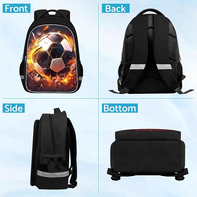 School Backpack for Boys - Soccer Boys Backpack for Kids Children Teens Elementary Middle School - Students Bag for Ages 6-18,17″Bookbag Multifunctional Large Capacity