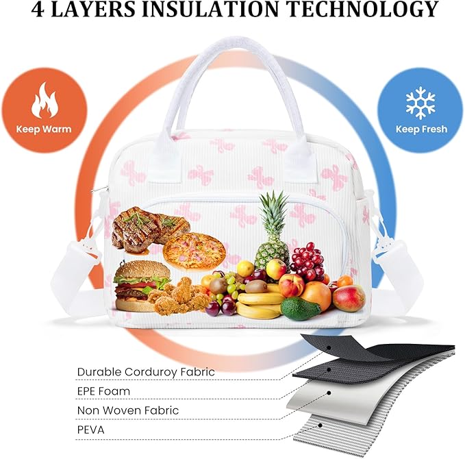 MEXS Insulated Lunch Bag for Women Men Large Reusable Lunch Box Adult Leakproof Portable Cooler Tote Bags for Work Picnic Bowknot