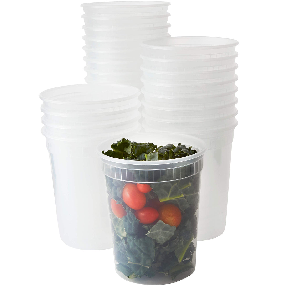 Deli-Grade BPA-Free 12oz Plastic Containers with Lids 48ct. Leakproof Microwavable Portion Container for To-Go Orders, Food Prep and Storage. Reusable Takeout Cups for Restaurant, Cafe and Catering.