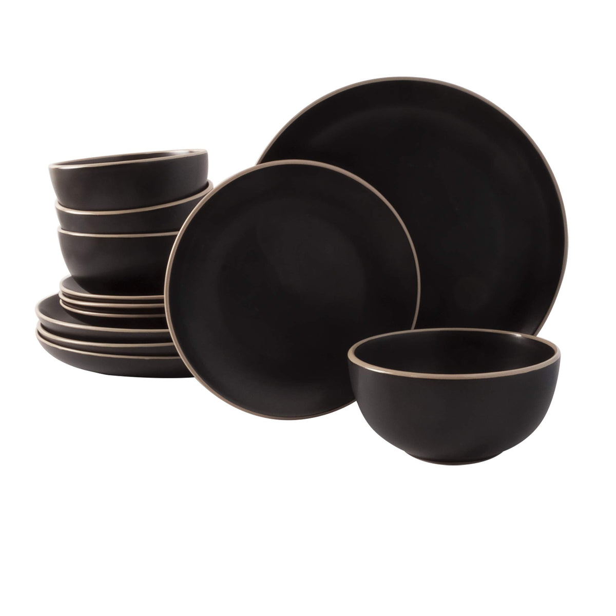 Gibson Home Rockaway 12-Piece Round Stoneware Dinnerware Set, Service for 4 – Cream Plates and Bowls, Modern Matte Finish, Microwave & Dishwasher Safe