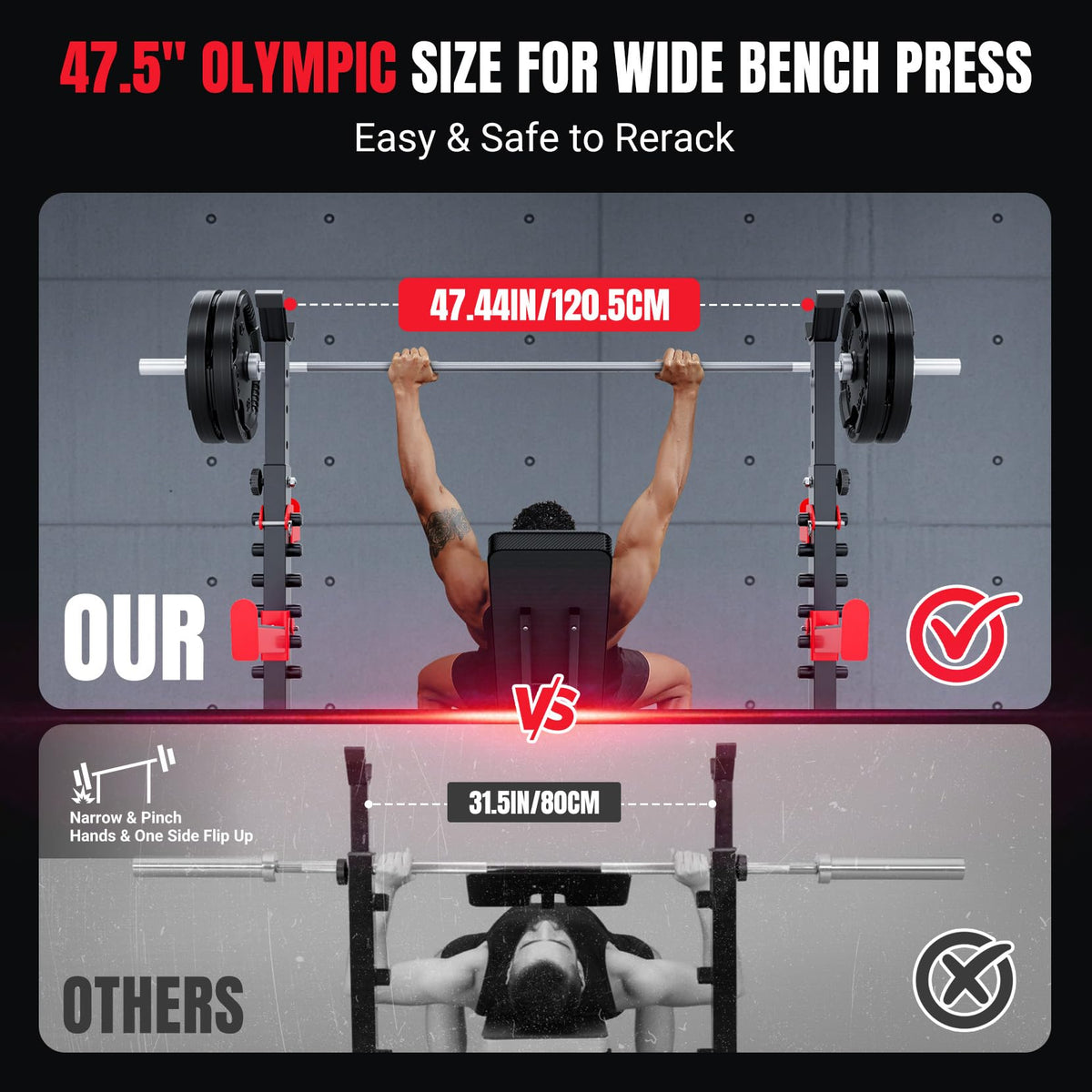 Yoleo 1980LBS Weight Bench with Rack - Bench Press Set, Leg Extension, Preacher Curl & Flat/Incline/Decline Full Body Workout Bench, Adjustable Olympic Weight Benches for Home Gym(47.44IN WIDE GRIP)