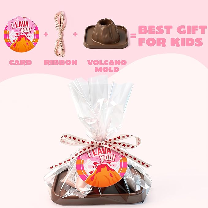 JOYIN 24 Pcs Valentines Day Volcano Science Kit with Cards, Volcano Erupting Science Experiment Toys with 4 Lava Colors, Classroom Activities for Kids Boys Girls Craft Gift Exchange Party Games