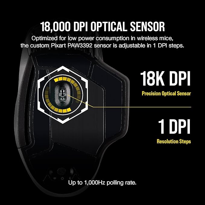 Corsair Dark CORE RGB PRO SE Wireless FPS/MOBA Gaming Mouse with Qi Charging – 18,000 DPI – 8 Programmable Buttons – Sub-1ms Wireless – iCUE Compatible – PC, Mac, PS5, PS4, Xbox – Black