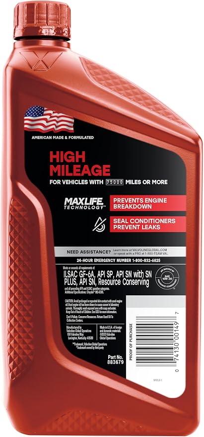 Valvoline High Mileage with MaxLife Technology 10W-30 Synthetic Blend Motor Oil