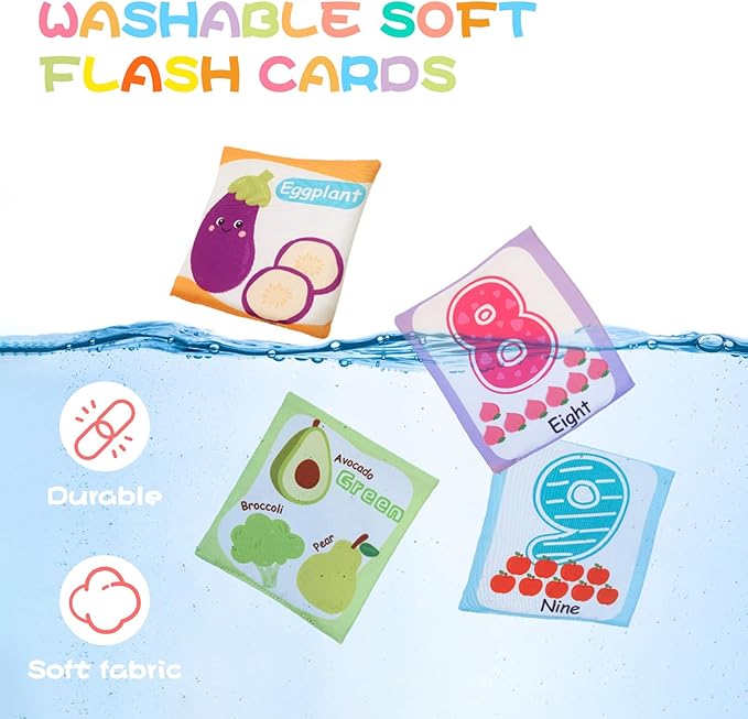 Jollybaby Reusable Soft Flash Cards for Baby 0-6-12-18 Months, Preschool Learning Resource Toys for 0-1-2-3-4 Years, Montessori Sensory Sight Words Numbers Toy - Easter Gifts for Toddler