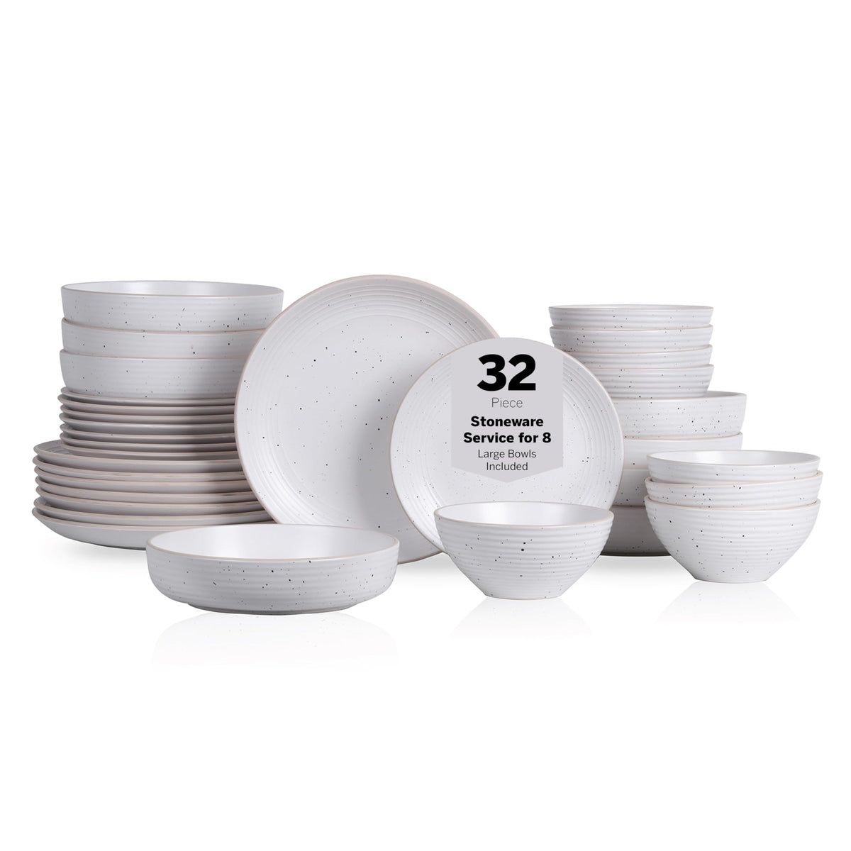 Stone Lain Lauren Stoneware, Rustic Plates and Bowls Set, Dinnerware, Service for 8, Speckled Green, Dishwasher & Microwave Safe, 32-Piece