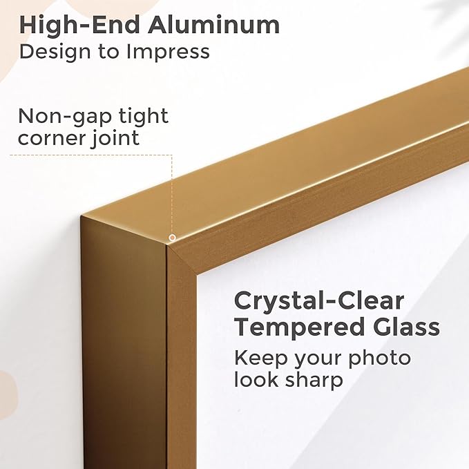 18x24 Metal Picture Frame For Wall With Mat For 16x20, 18''x24'' Aluminum Photo Frames With Tempered Glass For Home Decor, Minimalist Modern Poster Frame Horizontal And Vertical Formats, Bronze
