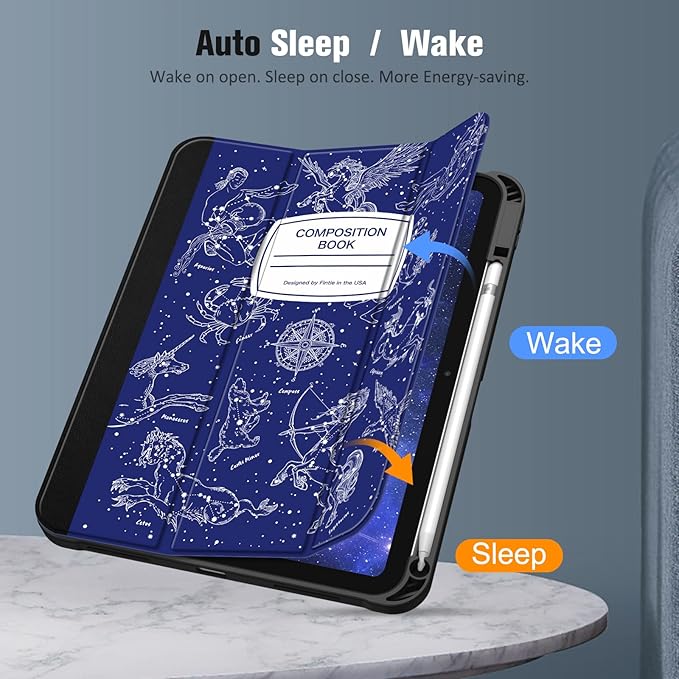 Fintie SlimShell Case for iPad (A16) 11th Generation 11 Inch (2025), iPad 10th Generation 10.9 Inch (2022) - Flexible Soft TPU Stand Back Cover with Pencil Holder, Composition Book Blue
