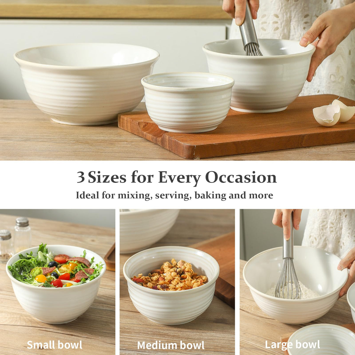 HASENSE Ceramic Serving Bowls, 9 Inch Large Salad Bowls for Kitchen, 84 Ounce Mixing Bowl Set of 2, Ideal for Soup Pho Pasta Popcorn, Dishwasher & Microwave Safe(Blue)