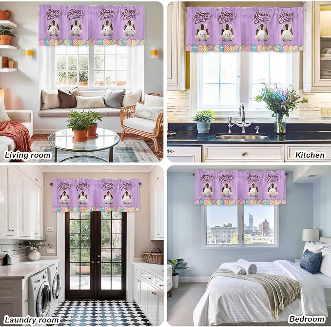 Purple Easter Curtain Valances for Windows, Kitchen Valance Window Treatment