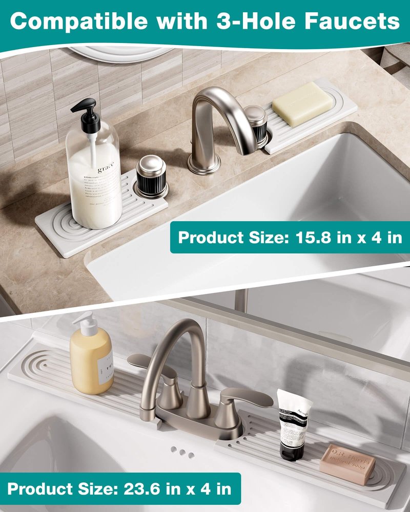 Stone Faucet Mat for Kitchen Sink, Diatomite Sink Protectors - Prevent Moisture Drying Stone Tray Fit Kitchen Counter & Bathroom Counter (White, 15.8" x 4")
