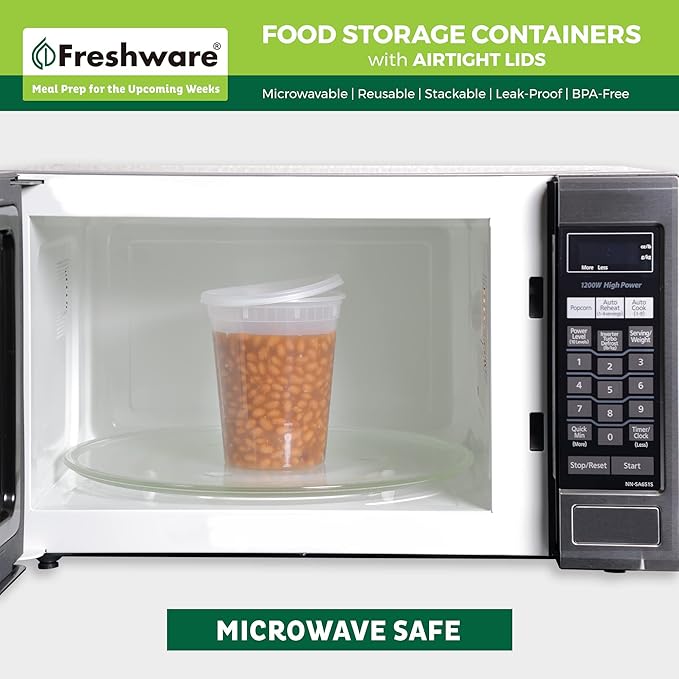Freshware Food Storage Containers [240 Set] 32 oz Plastic Deli Containers with Lids, Slime, Soup, Meal Prep Containers | BPA Free | Stackable | Leakproof | Microwave/Dishwasher/Freezer Safe