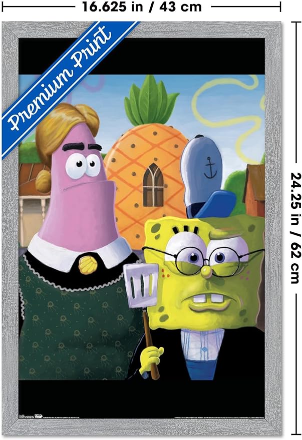 Trends International Nickelodeon Spongebob Squarepants - American Gothic Wall Poster, 22.4L x 14.7W, Gray Framed Version
