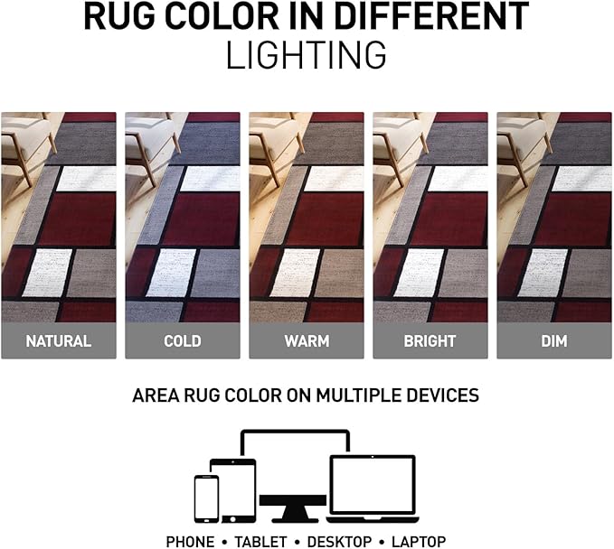Rugshop Modern Geometric Boxes Red Area Rug, Non-Shedding Carpet for Entryway, Bathroom, or Small Space, 2' x 3'