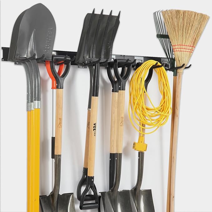 Clamping Garage Wall Organizers, 32inch Wall Mount Folding Chair Rack Tool Holder, Heavy Duty Garage Organization, Yard Tool Hook, Hold Up to 300lbs (32Inch Black)