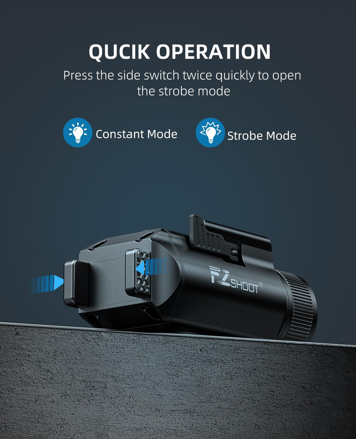 EZshoot 2400 Lumens Pistol Light with Strobe Mode, High Lumen Magnetic Rechargeable Led Pistol Flashlight with Quick Install Design, Light with Adjustable Slide Rail for Picatinny GL Rail