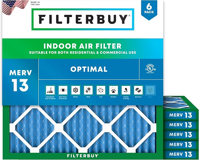 Filterbuy 18x18x1 Air Filter MERV 13 Optimal Smoke & Allergy Defense,