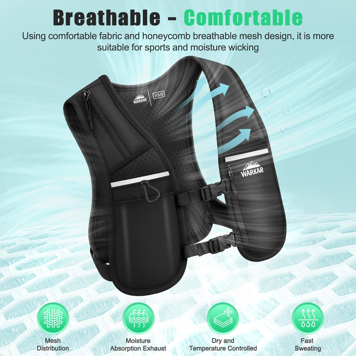 Running Vest, Hydration Backpack with 500ml Water Bladder Adjustable Chest Straps Reflective Strip Design Lightweight Breathable Great for Women Men Run/Hiking/Cycling/Climbing (Black, X-Small-Small)