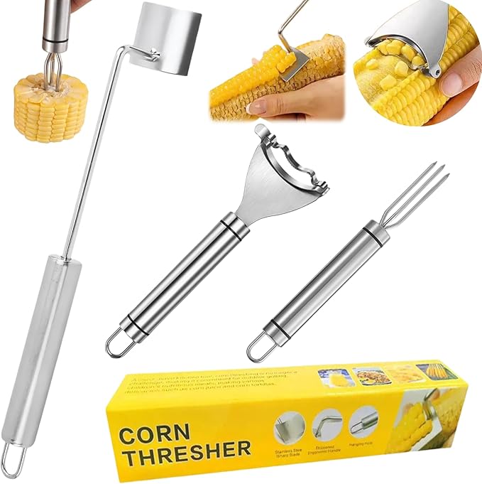 Corn Peeler 3PCS Stainless Steel Corn Peeler,Stripper Tool and Corn Holder Set 2026 Corn Planer Cutter Thresher Scraper,Peel Corn Cob Separator Quick