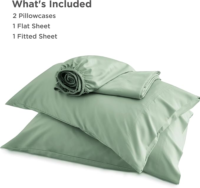 Bedsure Queen Sheet Set, Rayon Derived from Bamboo, Cooling Sheets, Breathable & Soft, Deep Pocket Up to 16 Inches, Hotel Luxury Silky Bedding for Hot Sleepers, Sage Green
