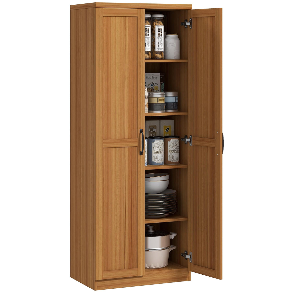 HOMCOM 63" 2-Door Kitchen Pantry 5-Tier Antique White