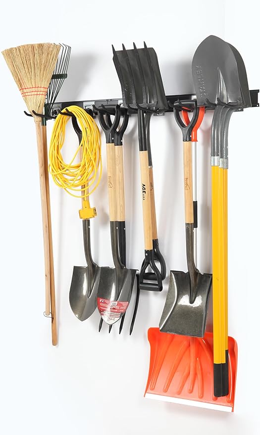 Clamping Garage Wall Organizers, 96inch Wall Mount Folding Chair Rack, Heavy Duty Garage Organization, Yard Tool Hook, Hold Up to 420lbs (96Inch Black)