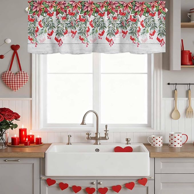 Poinsettia Berry Valance Curtains
