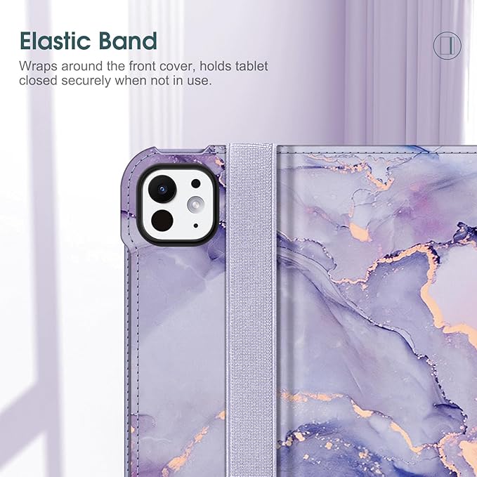 Fintie Folio Case for iPad Pro 11-inch (M5) 2025 / (M4) 2024 - Multiple Angles Viewing Stand Protective Cover with Pencil Holder & Pocket, Auto Wake/Sleep, Lilac Marble