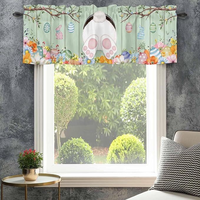 Easter Curtain Valances for Windows, Kitchen Valance Window Treatment, Spring