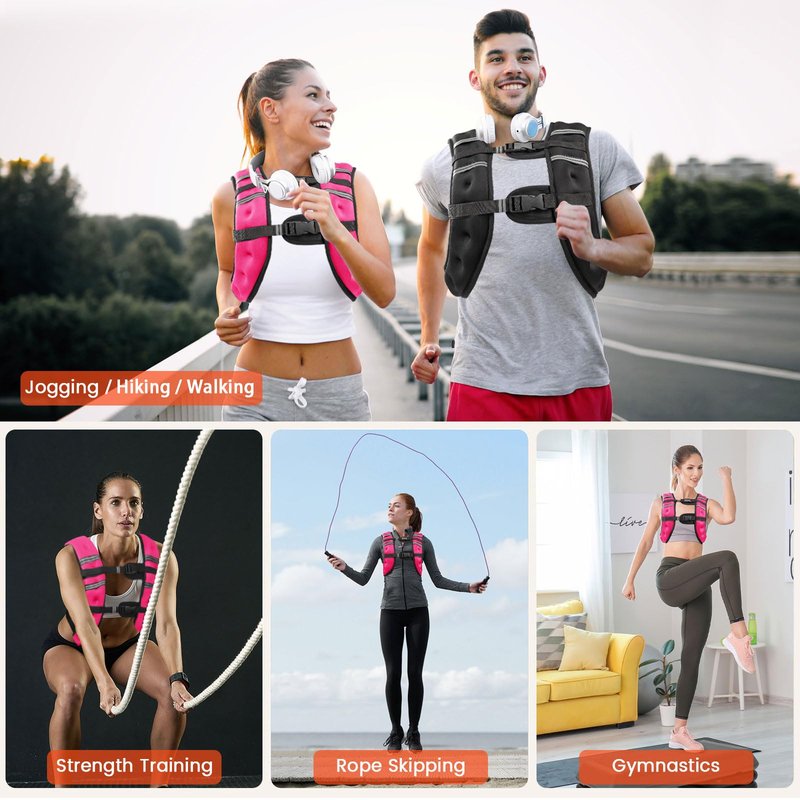 Poudee Weighted Vest, 12LB Weight Vest for Men Women, Body Weight Vests Adjustable with Reflective Stripe for Strength Training, Running, Training Workout, Jogging, Walking - 12LB, PINK