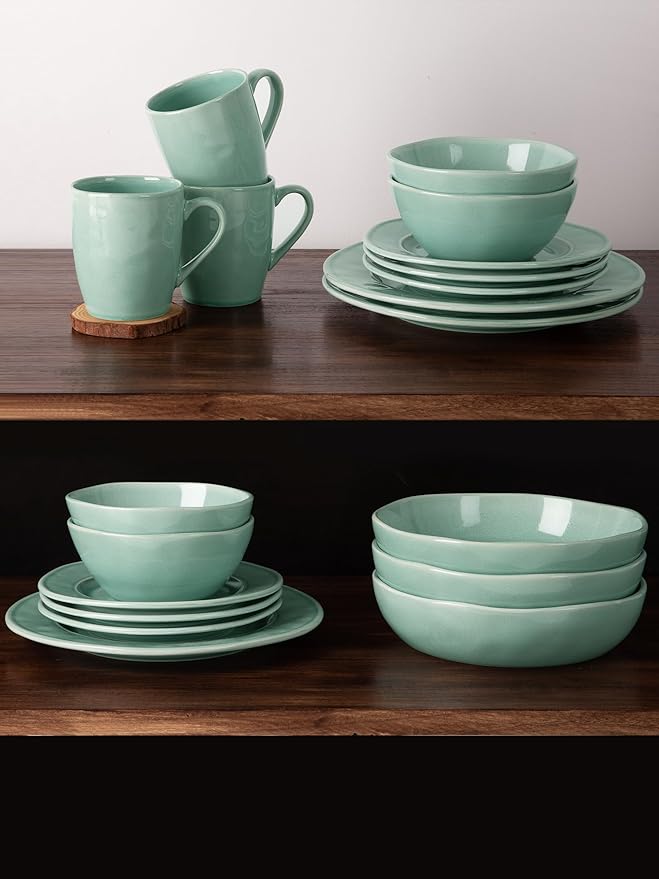 famiware Aurora Coffee Mugs, 14oz Mug Set of 4, Stoneware Mug, Cups for Kitchen, Cappuccino, Latte, Reactive Glaze, Microwave Safe, Scractch-resistant, Mint Green