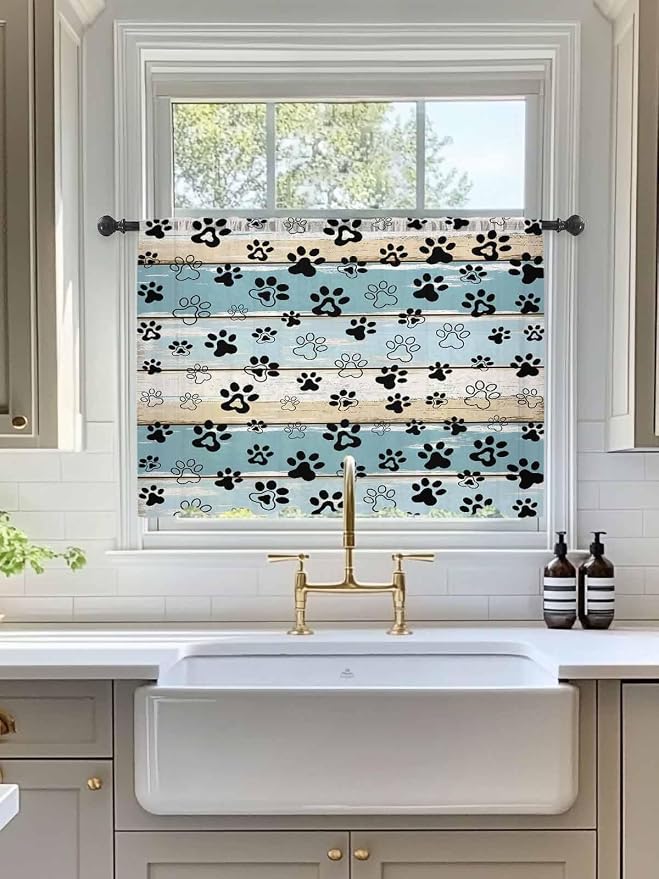 Sheer Curtains 54 Inch Length, Vintage Farmhouse Country Wood Grain Privacy