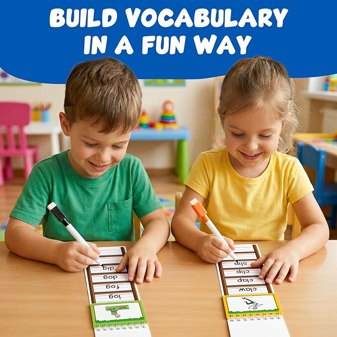 30 Word Ladder Flip Books,Phonics Flash Cards,Word Ladders Word Family Build Book,Sight Words Reading Spelling Games Phonics Flip Books for Kids Classroom Homeschool Preschool Learning Activity