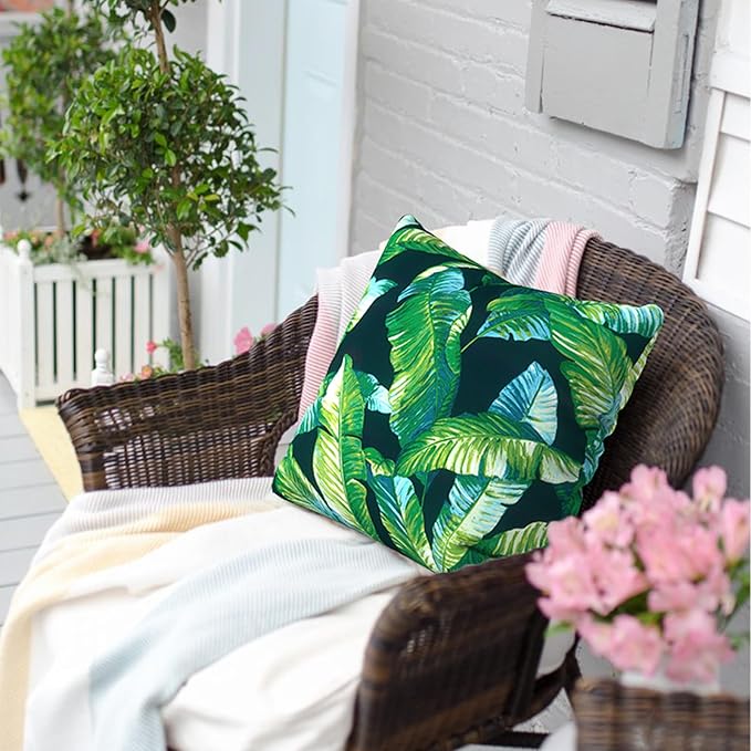 Outdoor Pillows for Patio Furniture 16x16 inch, Square Outdoor Throw Pillows with Inserts, Decorative Patio Pillows for Garden Couch Home Sofa Office Chair, Pack of 2, Hanalei Lagoon