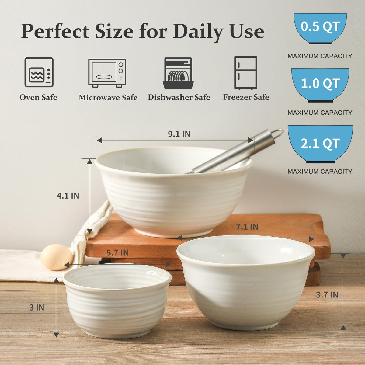 HASENSE Ceramic Serving Bowls, 9 Inch Large Salad Bowls for Kitchen, 84 Ounce Mixing Bowl Set of 2, Ideal for Soup Pho Pasta Popcorn, Dishwasher & Microwave Safe(Blue)
