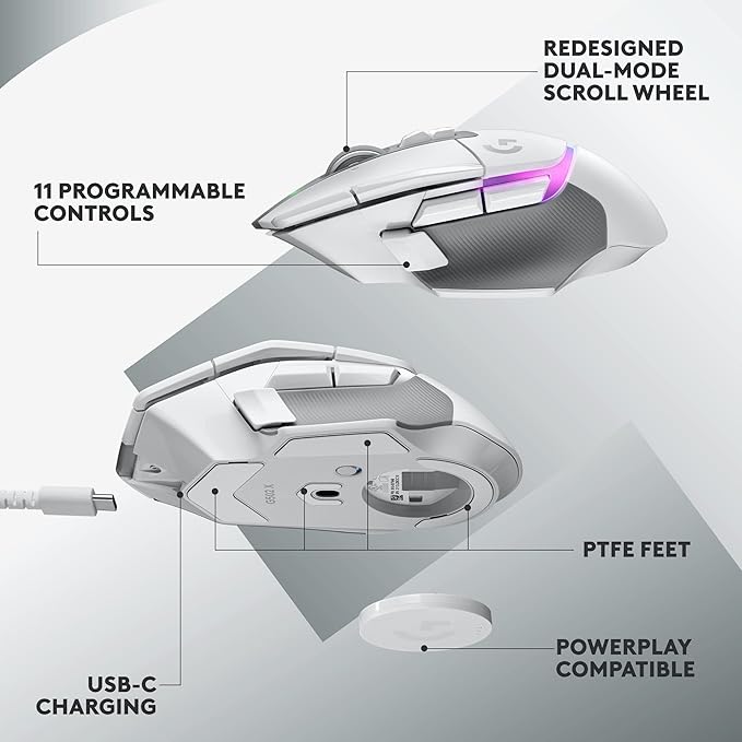 Logitech G502 X Plus Lightspeed Wireless RGB Gaming Mouse - Optical Mouse with LIGHTFORCE Hybrid switches, LIGHTSYNC RGB, Hero 25K Gaming Sensor, Compatible with PC - macOS/Windows - White