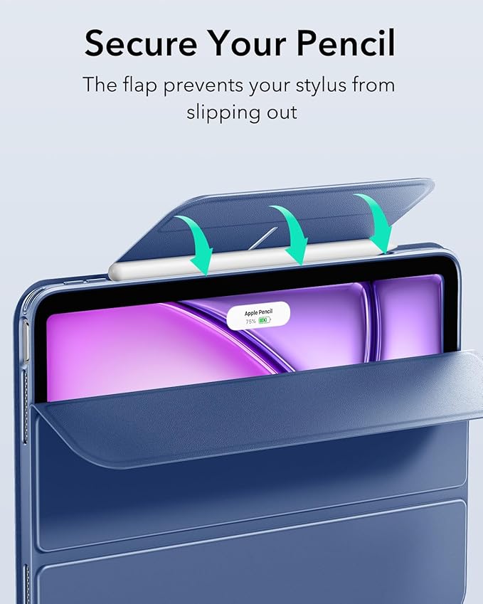 ESR for iPad Air 13 Inch Case M4/M3/M2 (2026/2025/2024) with Pencil Holder, Removable Magnetic Cover, Vertical Stand, Fully Supports Pencil Pro and Pencil(USB-C), Rebound 360 Series, Blue