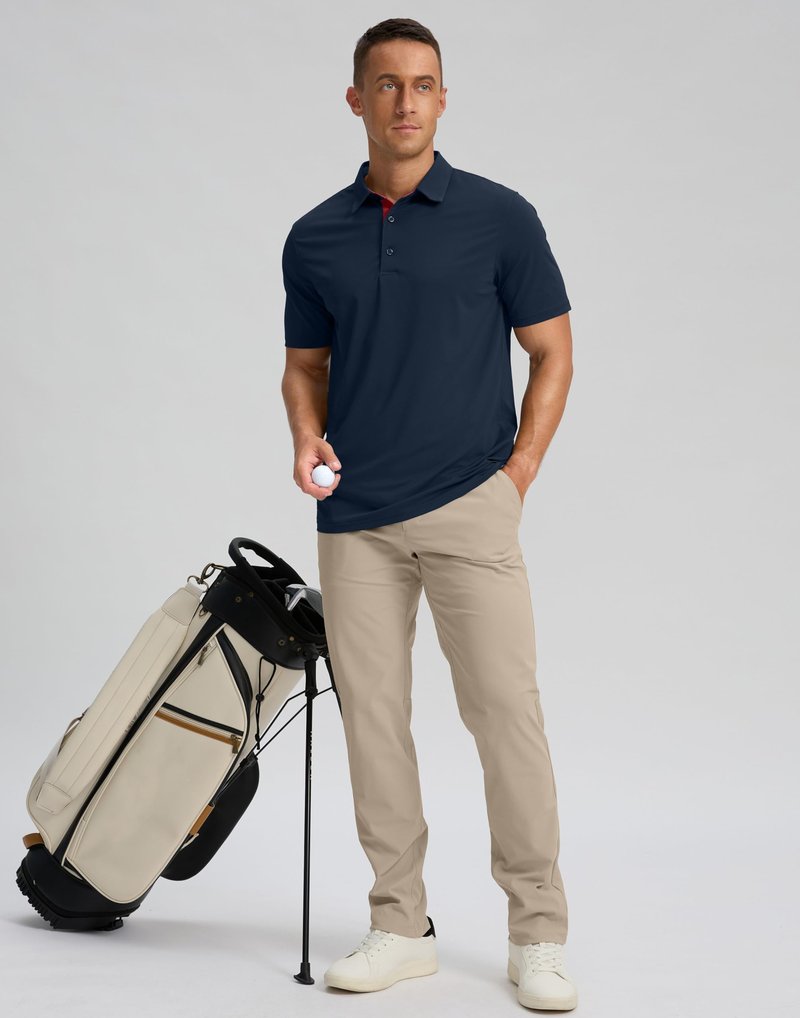 Men's Golf Shirts Dry Fit Moisture Wicking Performance Short Sleeve Collared Polo Shirts for Casual Tennis Bussiness (Navy, XXXL)