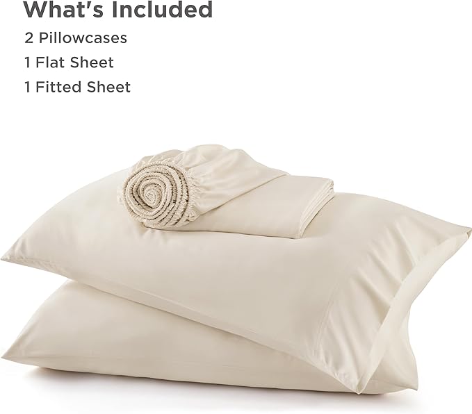 Bedsure King Size Sheets Set, Cooling Sheets for Hot Sleepers, Rayon Derived from Bamboo, Breathable & Soft, Deep Pocket Up to 16 Inches, Hotel Luxury Silky Bedding, Light Beige