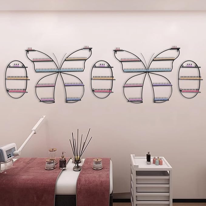 Nail Polish Rack, 5PCS Butterfly-shaped Nail Polish Storage Rack Wall-mounted Metal Essential Oil Display Organizer Stand Holder for Home Spa Nail Salon Shop (Black)