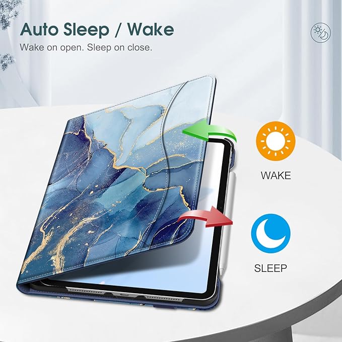 Fintie Folio Case for iPad Pro 11-inch (M5) 2025 / (M4) 2024 - Multiple Angles Viewing Stand Protective Cover with Pencil Holder & Pocket, Auto Wake/Sleep, Ocean Marble